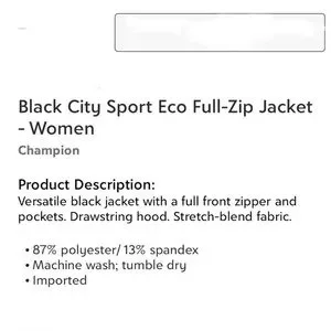 Champion Jackets Coats Champion Black City Sport Eco Fullzip